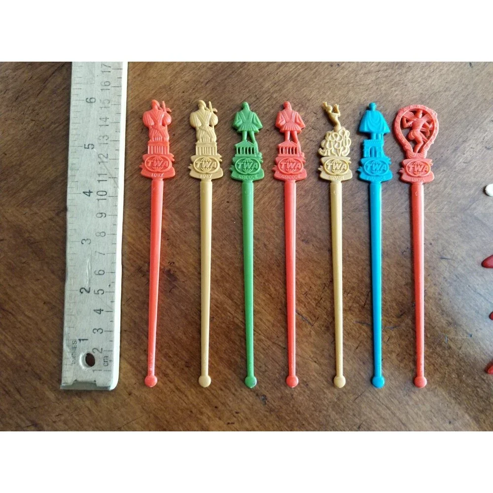 Vintage Lot 11x Swizzle Stick Retro Bar Stirrer TWA Airlines Propeller Italy ++